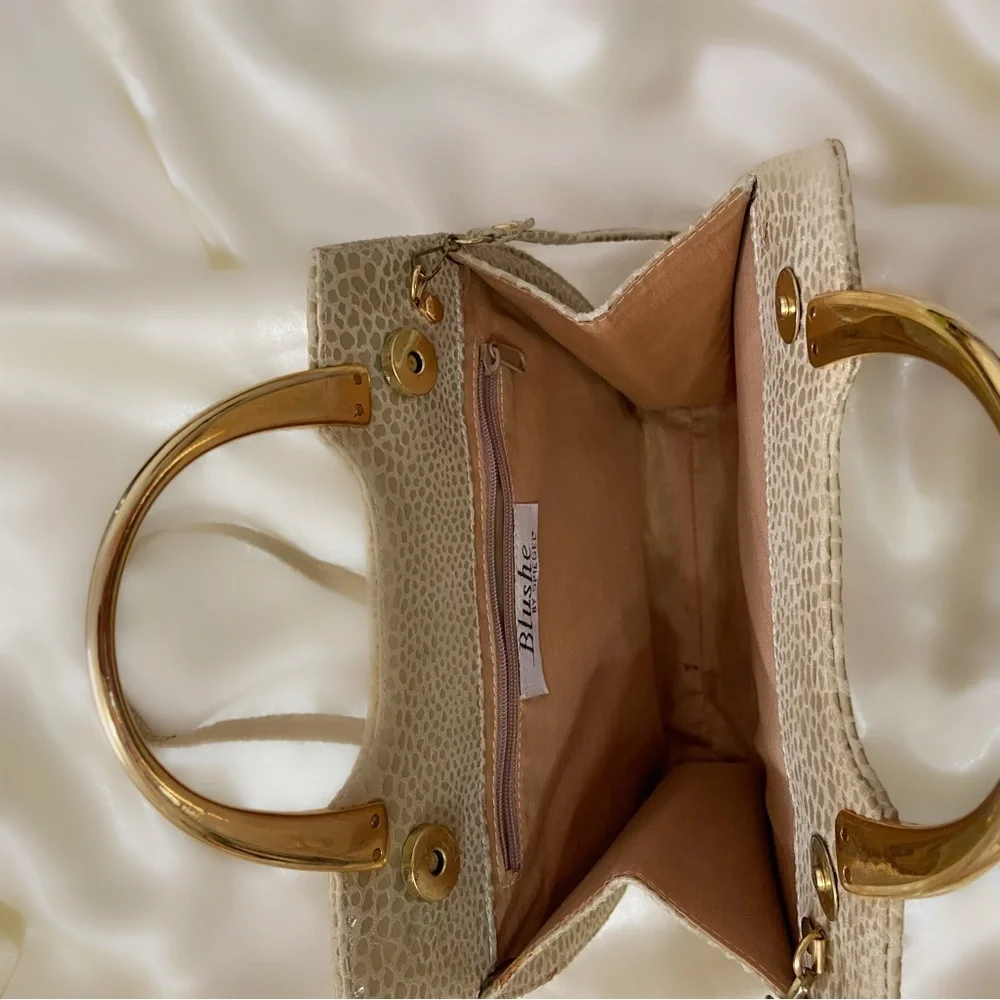 Vintage Blushe by spiegel handbag purse gold cream metallic small clutch new